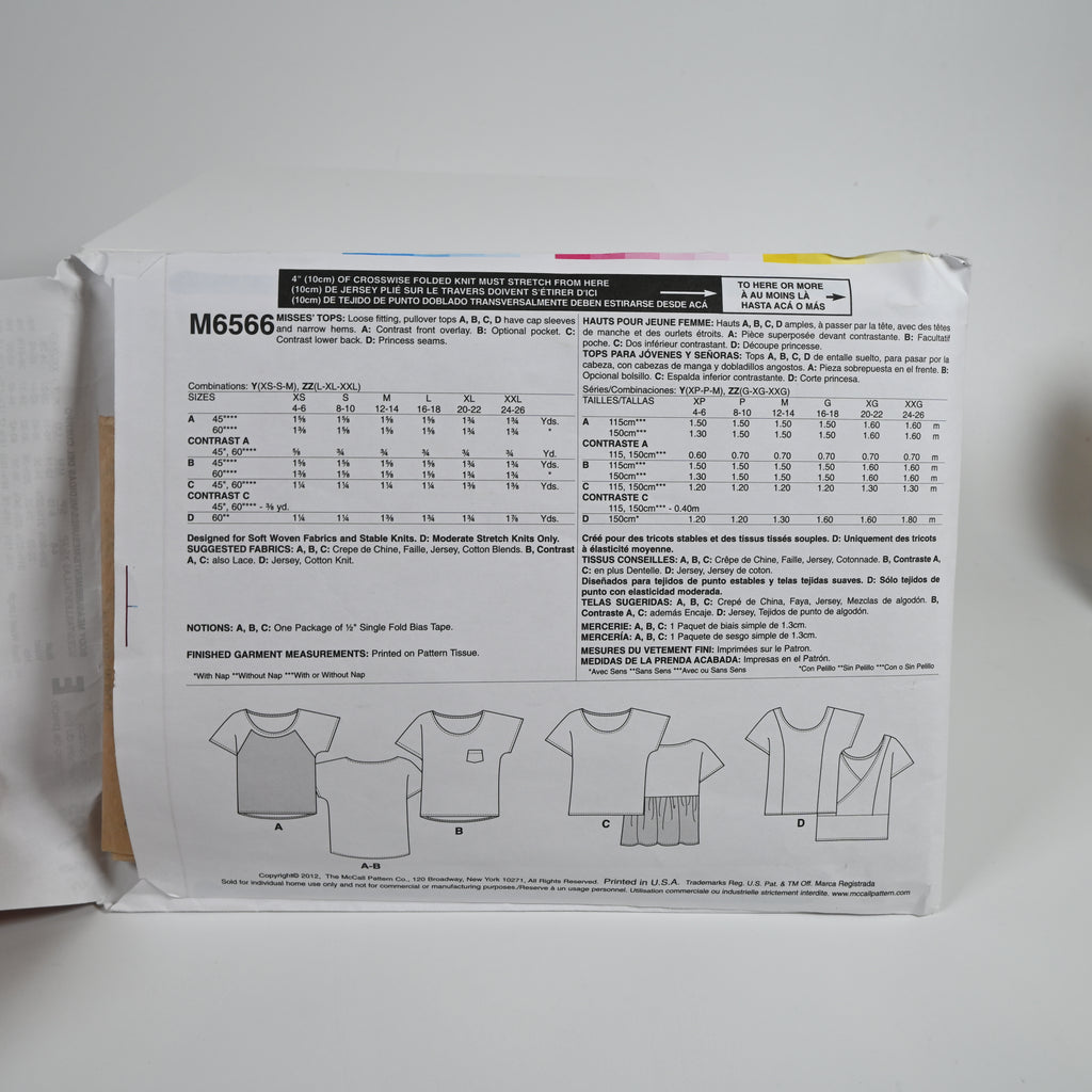McCall's Sewing Pattern Misses ZZ (L-XXL) Pullover Tops Uncut Factory Folded