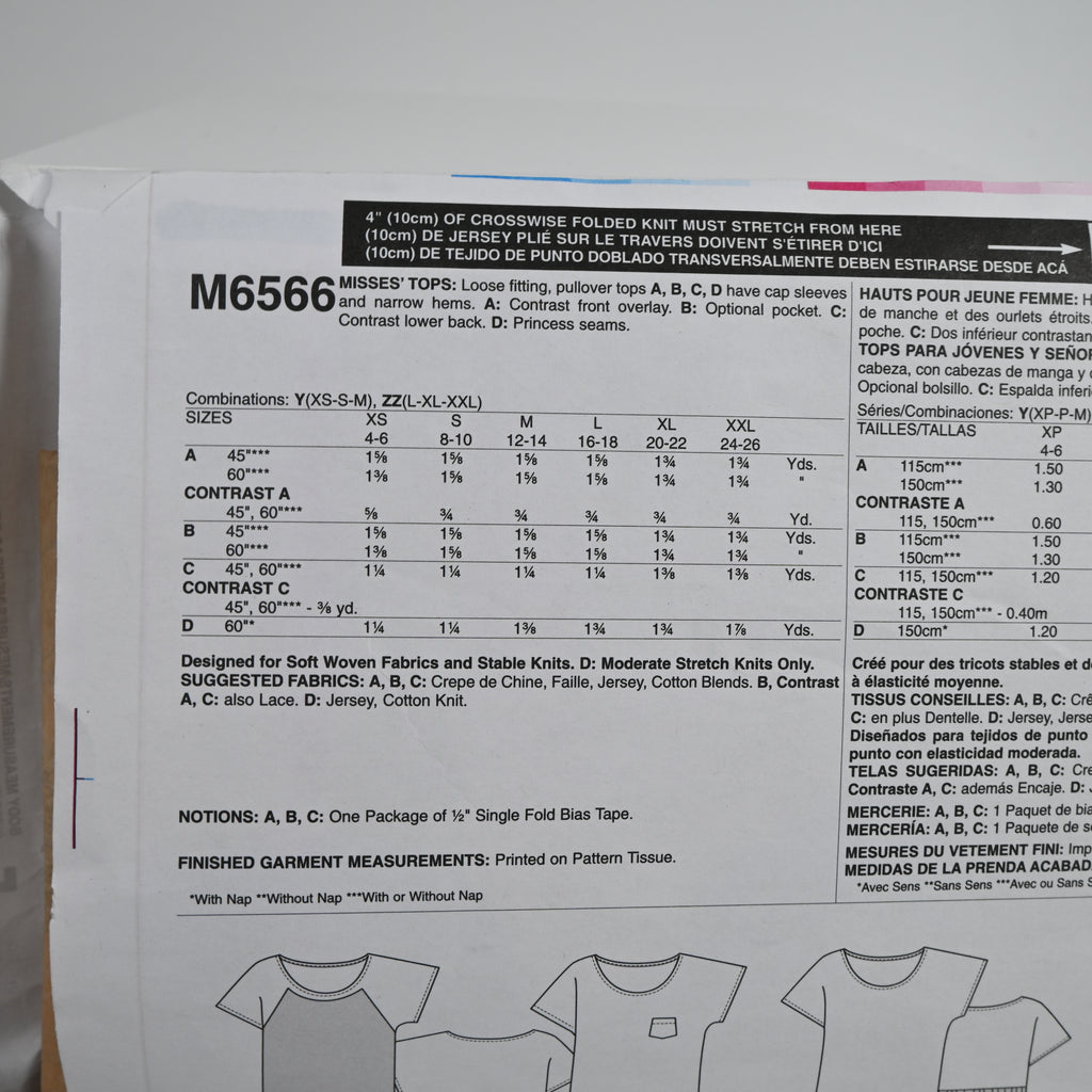 McCall's Sewing Pattern Misses ZZ (L-XXL) Pullover Tops Uncut Factory Folded