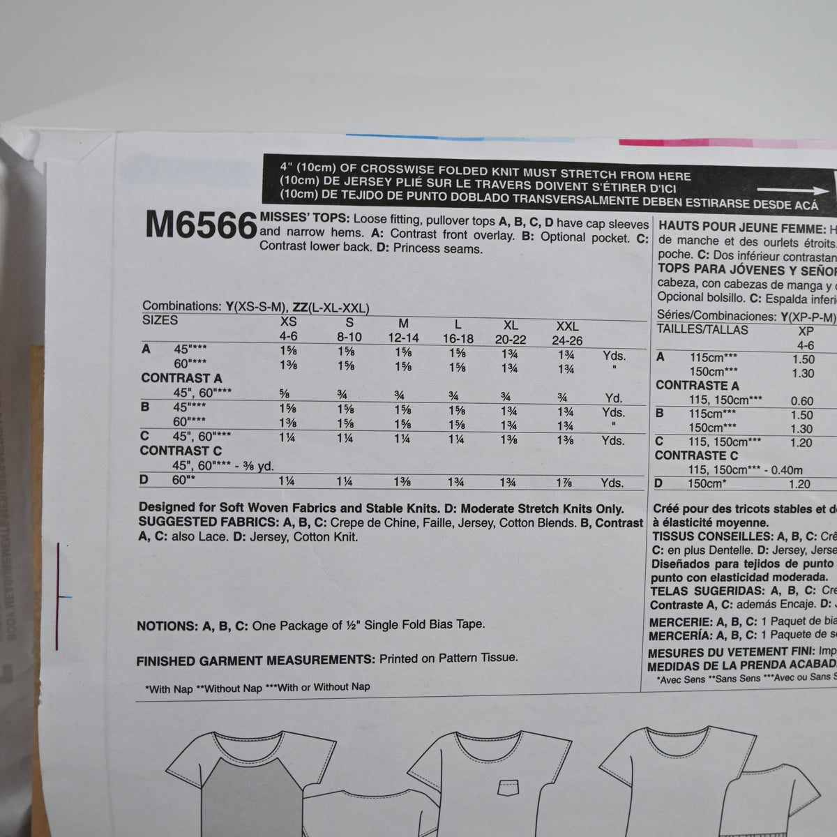 McCall's Sewing Pattern Misses ZZ (L-XXL) Pullover Tops Uncut Factory Folded